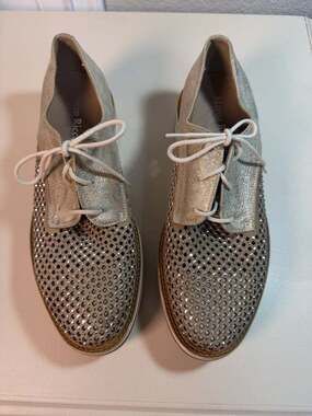 Marco Ricci Metallic Gold Rhinestone Platform Oxford Shoes Size 39